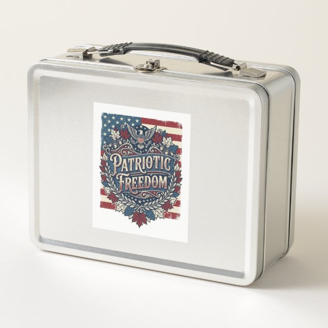 Patriotic Autumn Leaves Vector Graphic Tee Metal Lunch Box (Front)