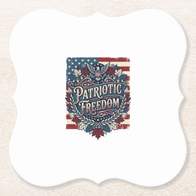 Patriotic Autumn Leaves Vector Graphic Tee Paper Coaster (Front)