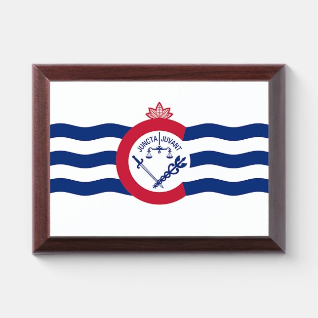 Patriotic award plaque with flag of Cincinnati (Horizontal)