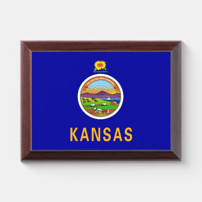 Patriotic award plaque with flag of Kansas (Horizontal)