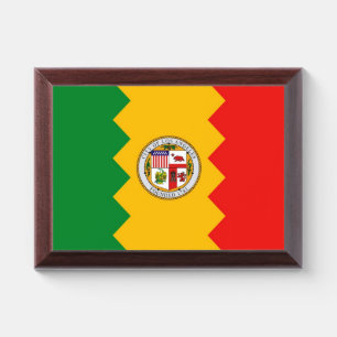 Patriotic award plaque with flag of Los Angeles