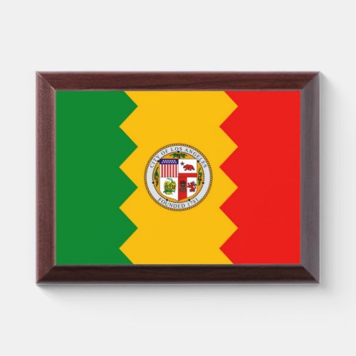 Patriotic award plaque with flag of Los Angeles