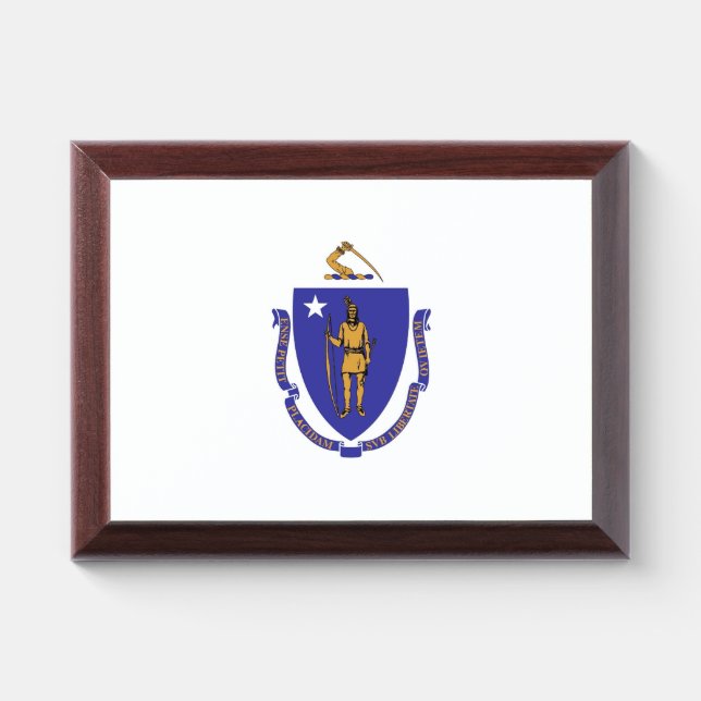 Patriotic award plaque with flag of Massachusetts (Horizontal)