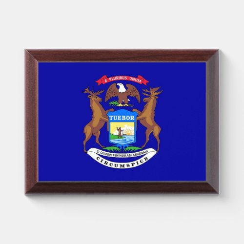 Patriotic award plaque with flag of Michigan