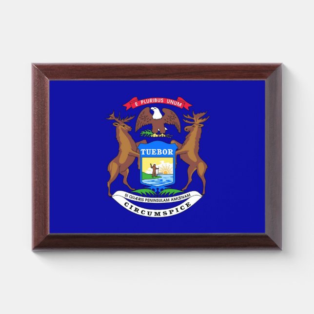 Patriotic award plaque with flag of Michigan (Horizontal)