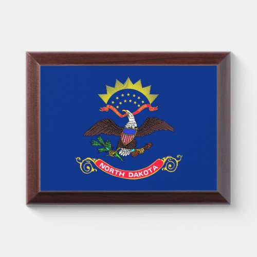 Patriotic award plaque with flag of North Dakota