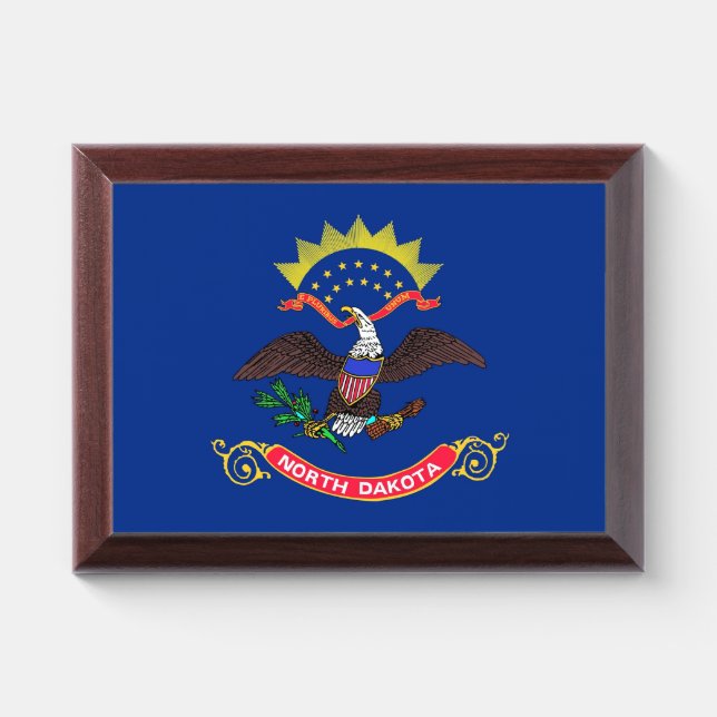Patriotic award plaque with flag of North Dakota (Horizontal)
