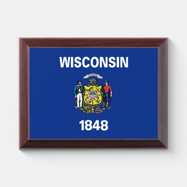 Patriotic award plaque with flag of Wisconsin (Horizontal)