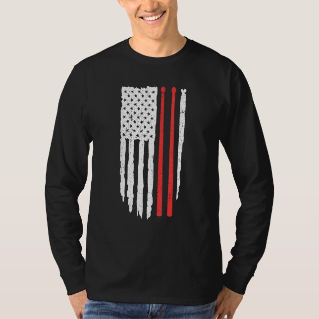 Patriotic Awesome Drummer Distressed American Flag T-Shirt (Front)
