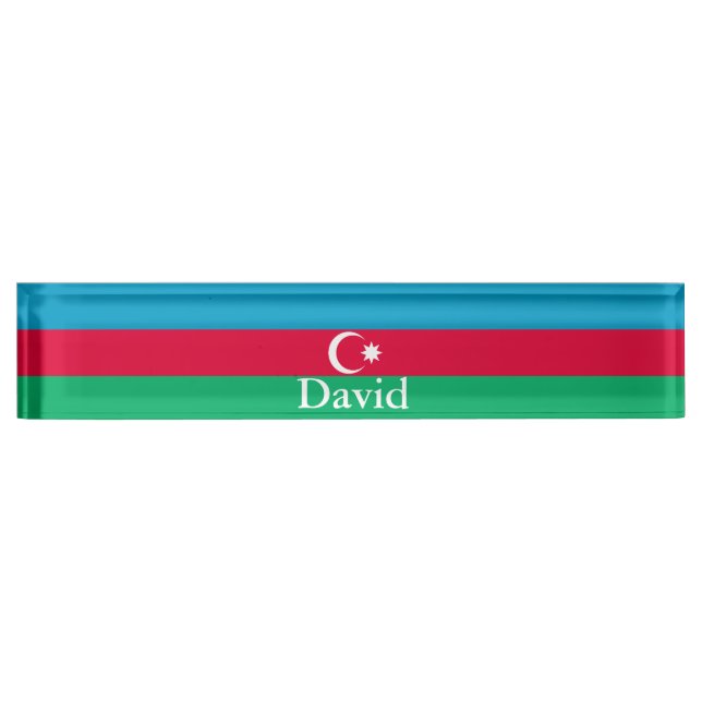 Patriotic Azerbaijan Flag Desk Name Plate (Front)