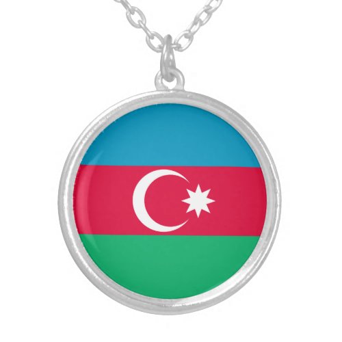 Patriotic Azerbaijan Flag Silver Plated Necklace