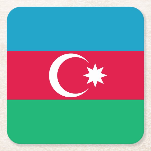 Patriotic Azerbaijan Flag Square Paper Coaster (Front)