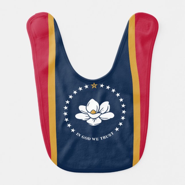 Patriotic baby bib with Flag of Mississippi, USA (Front)