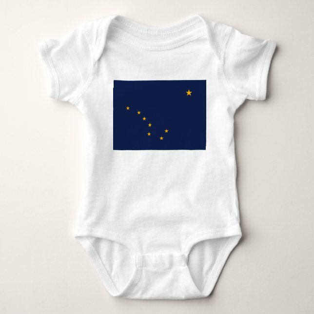 Patriotic baby bodysuit with flag of Alaska, USA (Front)