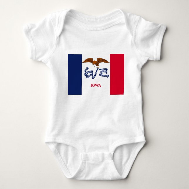 Patriotic baby bodysuit with flag of Iowa, USA (Front)