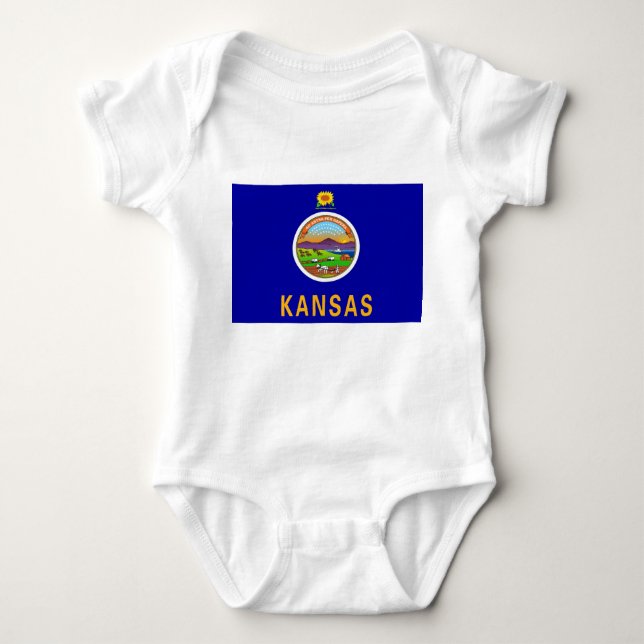 Patriotic baby bodysuit with flag of Kansas, USA (Front)