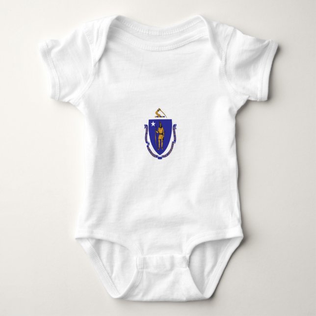 Patriotic baby bodysuit with flag of Massachusetts (Front)