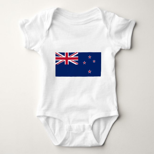 Patriotic baby bodysuit with flag of New Zealand (Front)