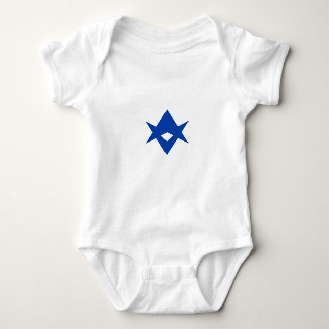 Patriotic baby bodysuit with flag of Toyota City (Front)