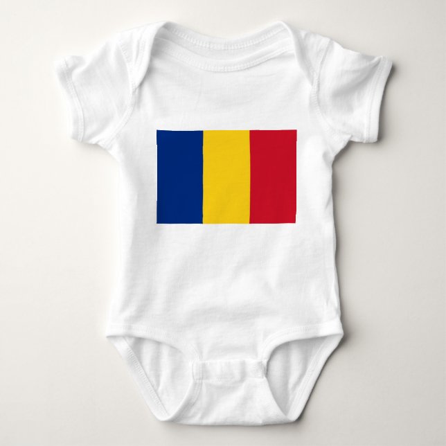 Patriotic baby bodysuit with flag Romania (Front)