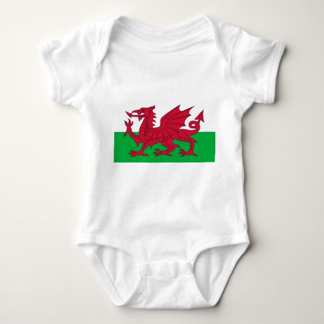 Patriotic baby bodysuit with flag Wales, UK (Front)