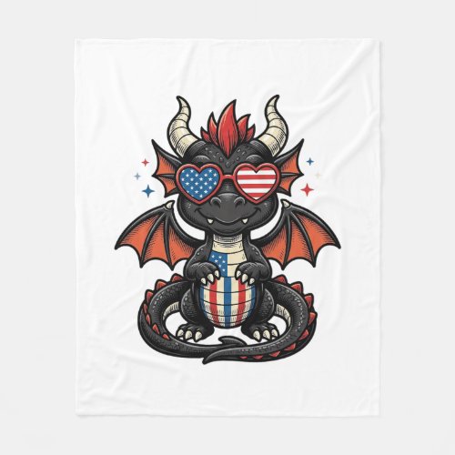 Patriotic Baby Dragon Vintage Vector Shirt Design_ Fleece Blanket