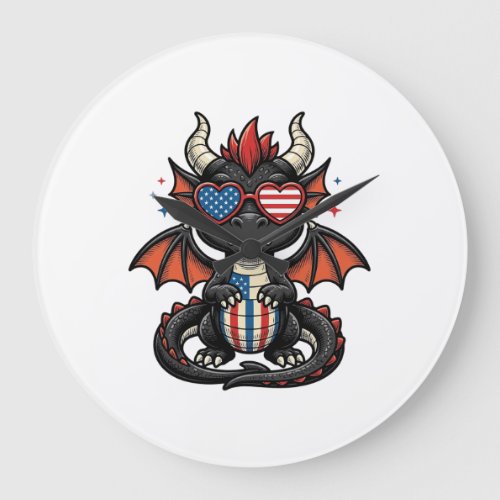 Patriotic Baby Dragon Vintage Vector Shirt Design_ Large Clock