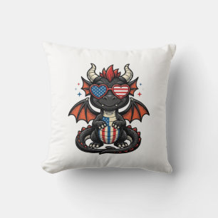 Patriotic Baby Dragon Vintage Vector Shirt Design_ Throw Pillow