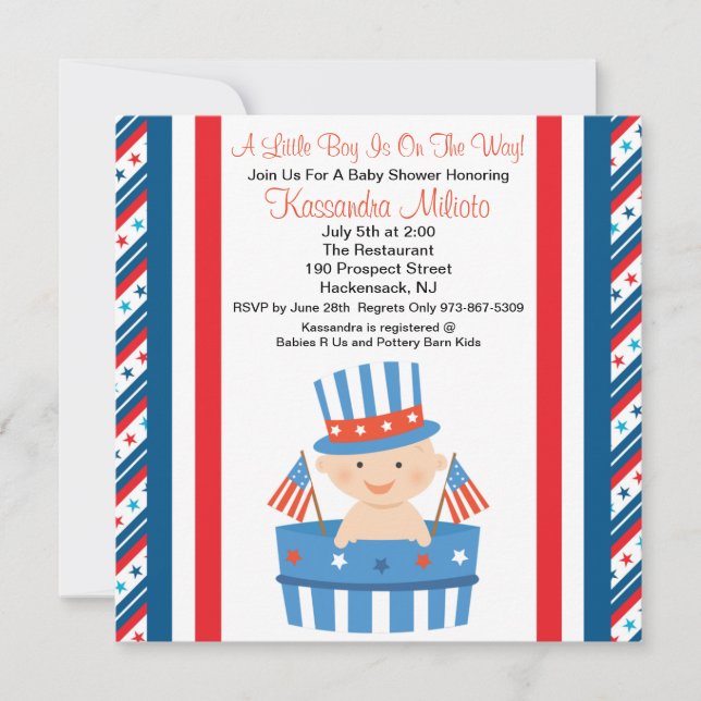 Patriotic Baby in Barrel Baby Shower Invitation (Front)