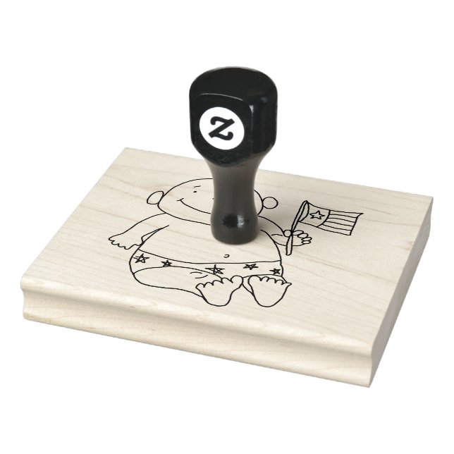 Patriotic Baby With Flag, 4" x 5" Rubber Stamp (Stamp)