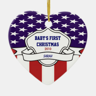 Patriotic Babys 1st Christmas Custom Photo Dated Ceramic Ornament