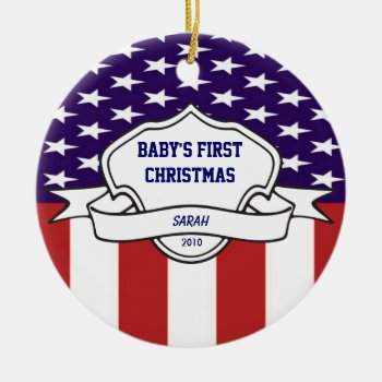 Patriotic Babys First Christmas Custom Photo Ceramic Ornament by ornamentcentral at Zazzle