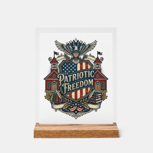 Patriotic Back to School Vector Graphic Tee Acrylic Sign (Front)