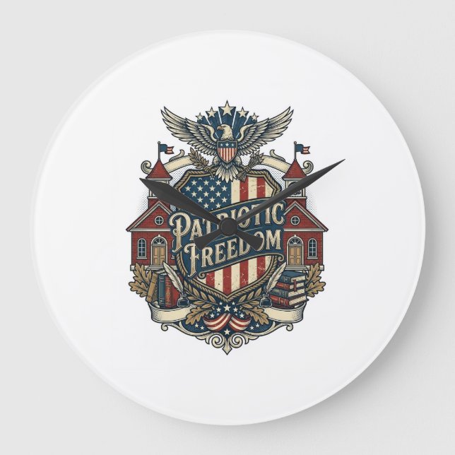 Patriotic Back to School Vector Graphic Tee Large Clock (Front)