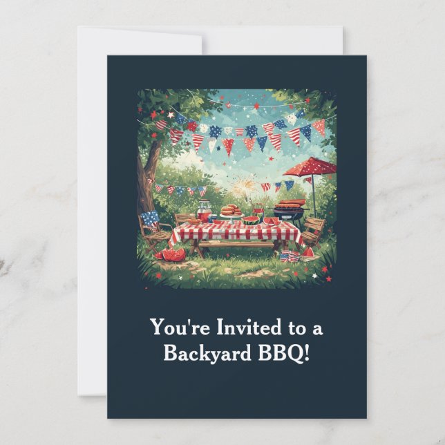 Patriotic Backyard BBQ Scene – 4th of July Invitation (Front)