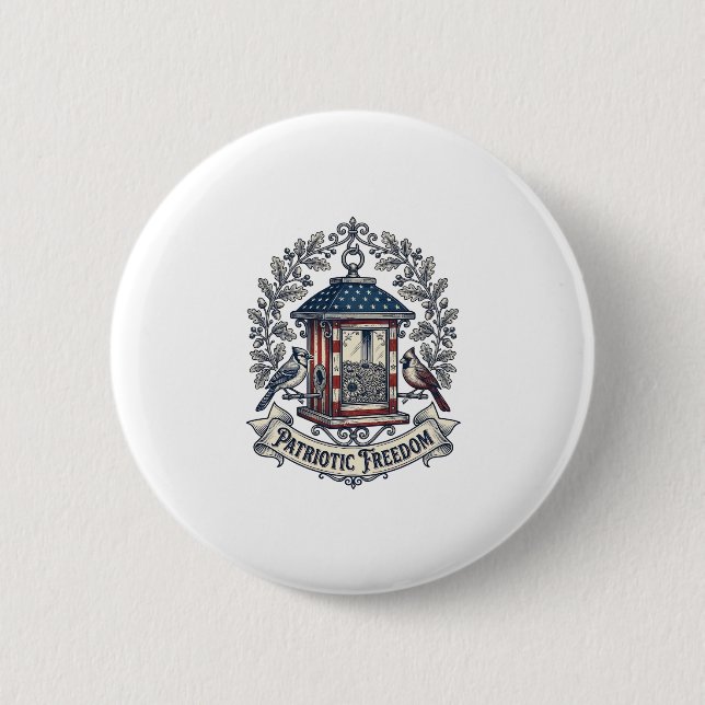 Patriotic Backyard Bird Feeder Vector Graphic Tee_ Button (Front)