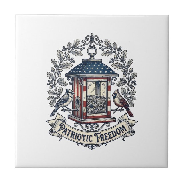 Patriotic Backyard Bird Feeder Vector Graphic Tee_ Ceramic Tile (Front)