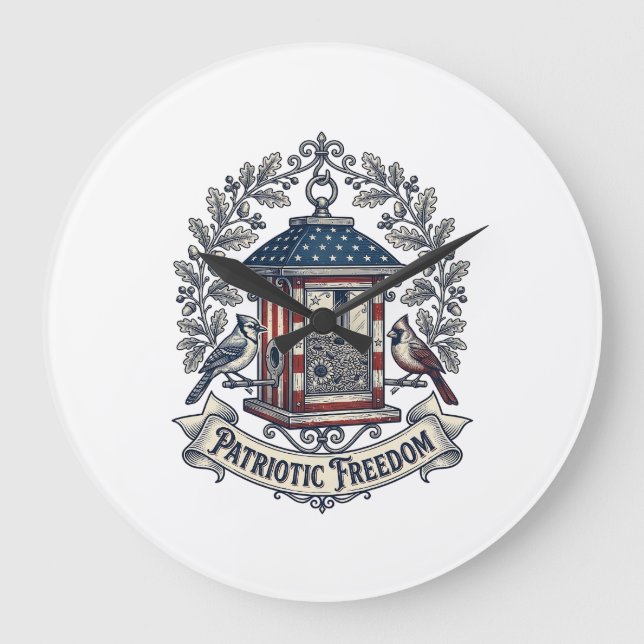 Patriotic Backyard Bird Feeder Vector Graphic Tee_ Large Clock (Front)
