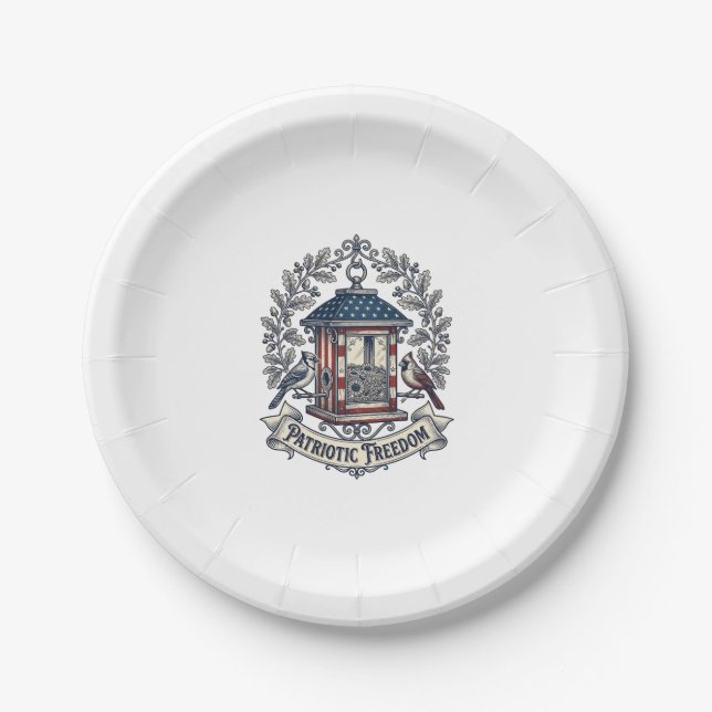 Patriotic Backyard Bird Feeder Vector Graphic Tee_ Paper Plates (Front)