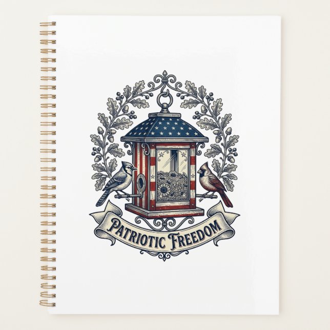 Patriotic Backyard Bird Feeder Vector Graphic Tee_ Planner (Front)