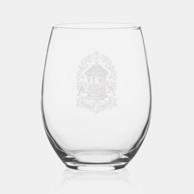 Patriotic Backyard Bird Feeder Vector Graphic Tee_ Stemless Wine Glass (Front)