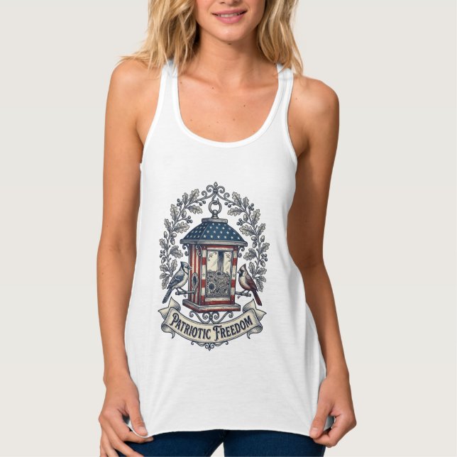 Patriotic Backyard Bird Feeder Vector Graphic Tee_ Tank Top (Front)