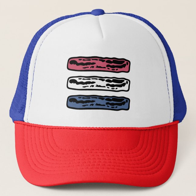 Patriotic Bacon Strips Red White and Blue Trucker Hat (Front)