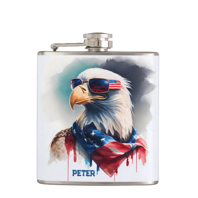Patriotic Bald Eagle 4th Of July Flask (Front)