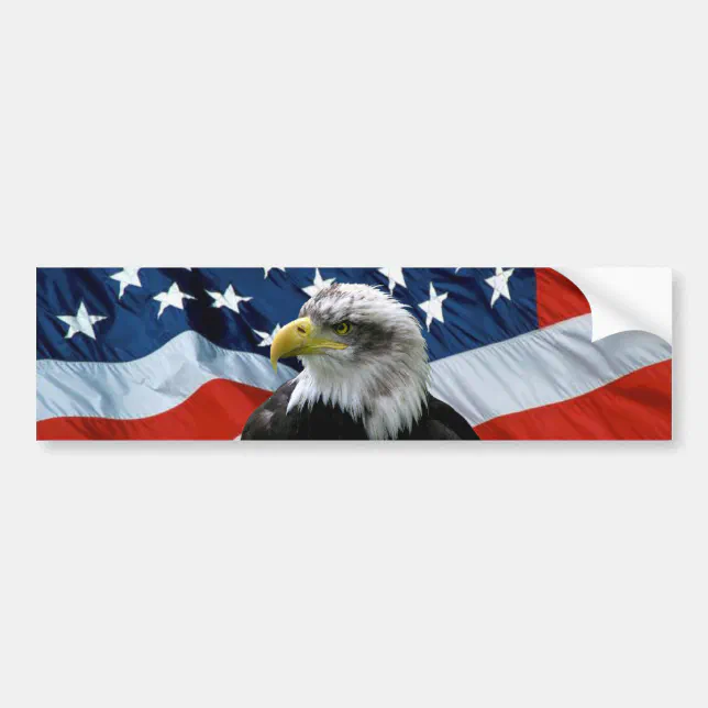 Patriotic Bald Eagle American Flag Bumper Sticker (Front)