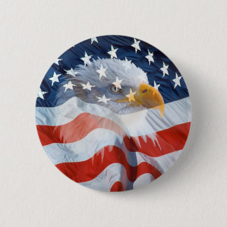 Patriotic Bald Eagle American Flag Button