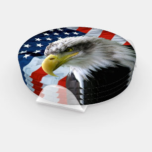 Patriotic Bald Eagle American Flag Coaster Set