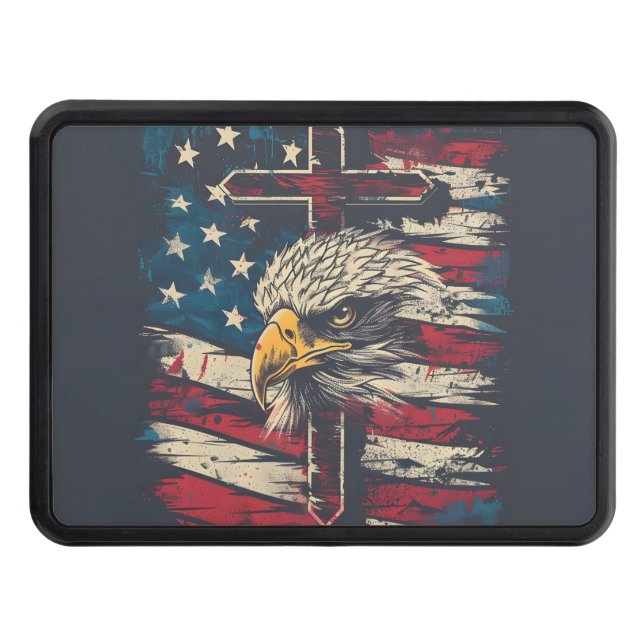 Patriotic Bald Eagle American flag cross  Hitch Cover (Front)
