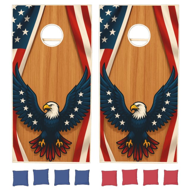 Patriotic Bald Eagle American Flag Design – USA Cornhole Set (Set)