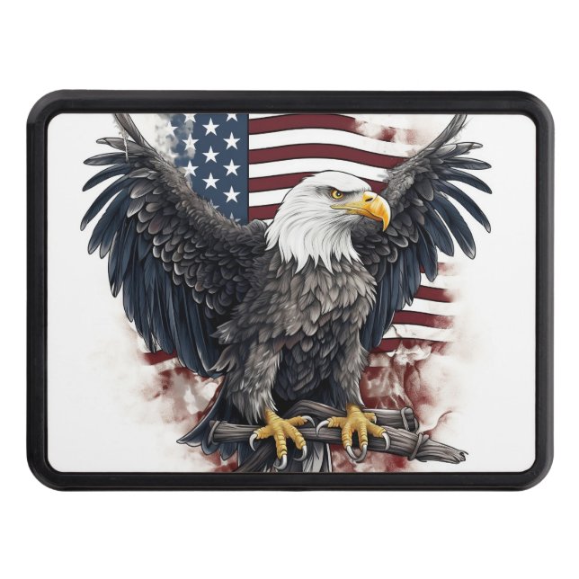 Patriotic Bald Eagle American flag Hitch Cover (Front)